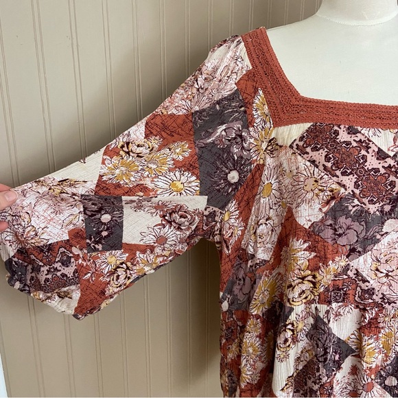 Maurices Bohemian Floral Burnt Orange Patchwork Blouse Women’s 1X - Picture 2 of 9